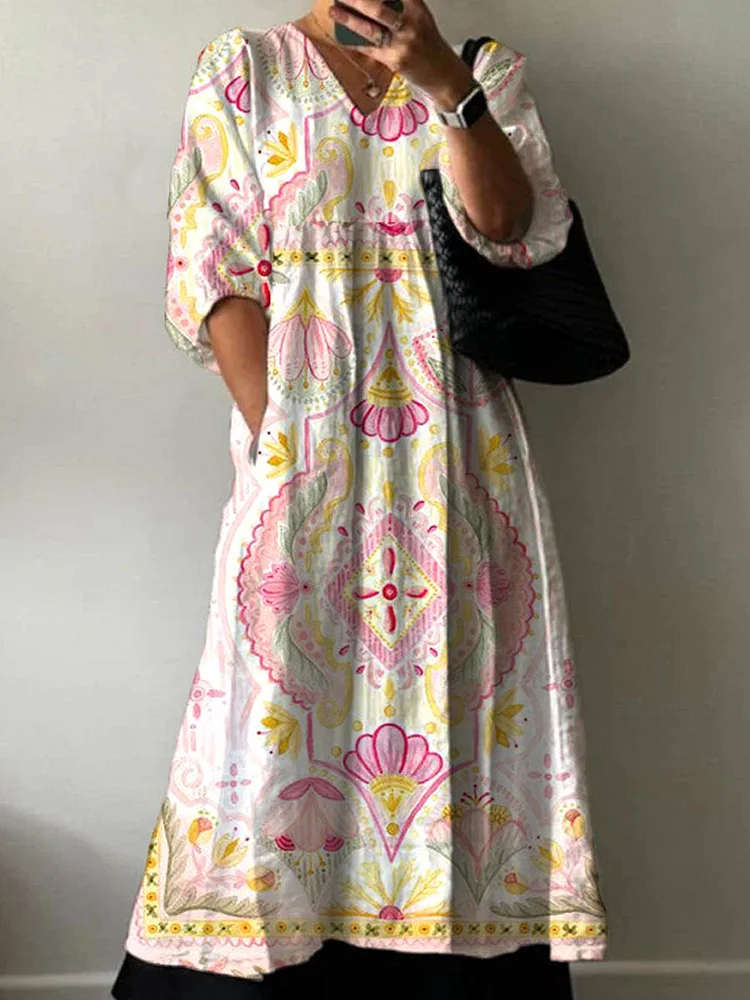 Womens Resort Style Patterned Cotton Dress