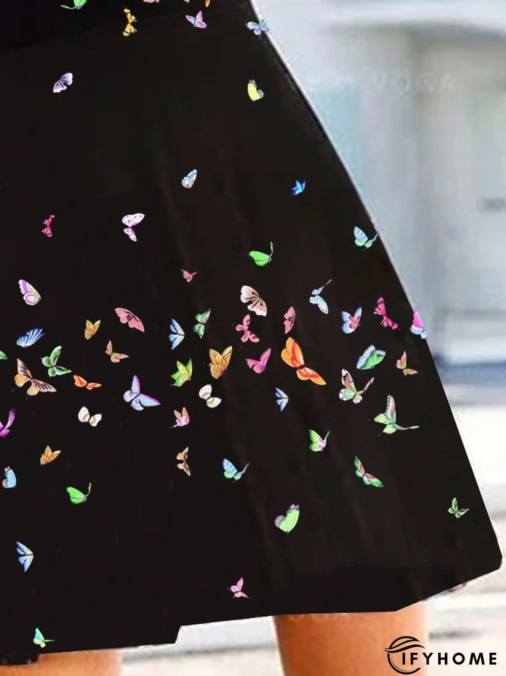 Cotton-Blend Butterfly V Neck Short Sleeve Knitting Dress | IFYHOME