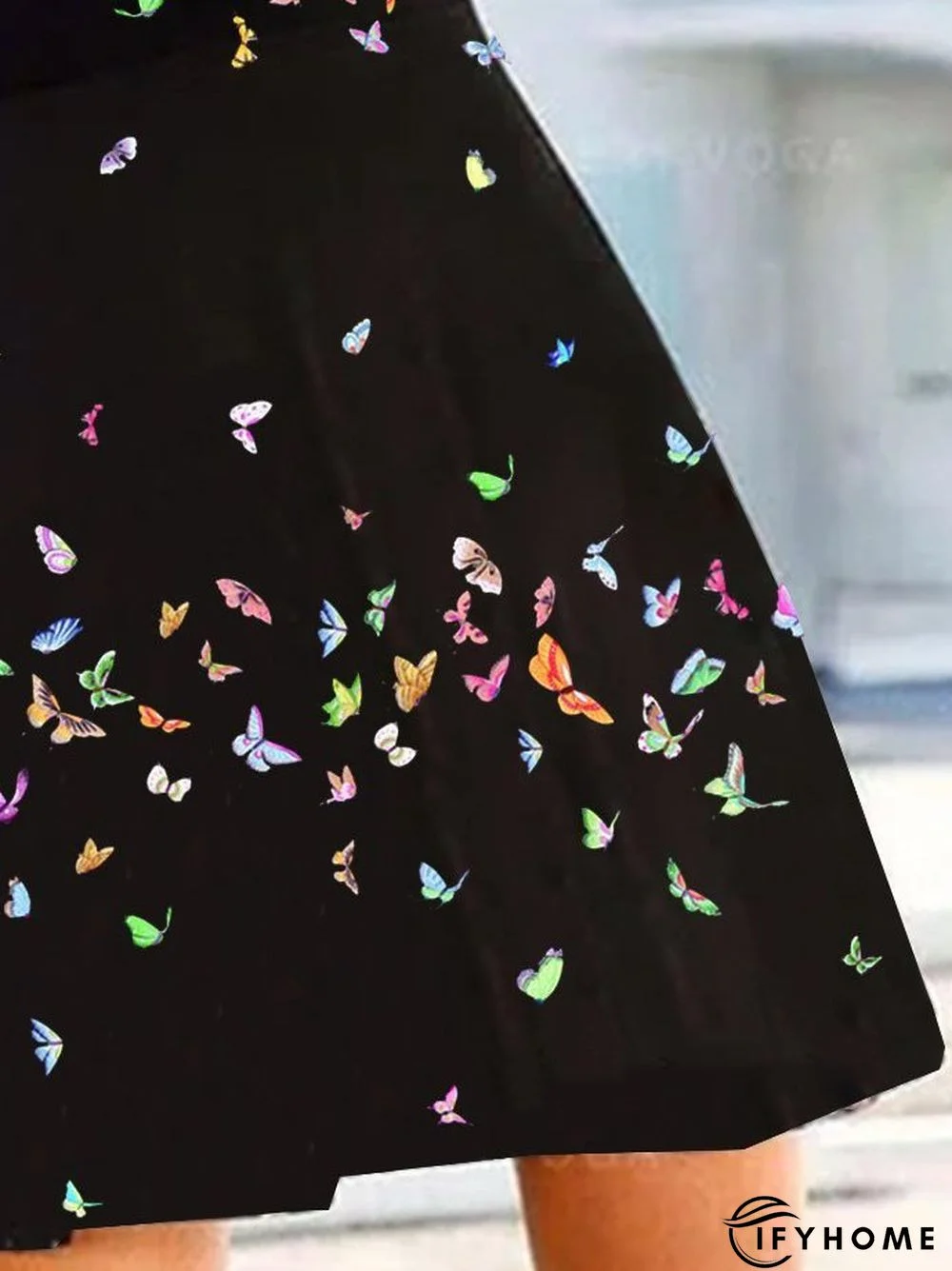 Cotton-Blend Butterfly V Neck Short Sleeve Knitting Dress | IFYHOME