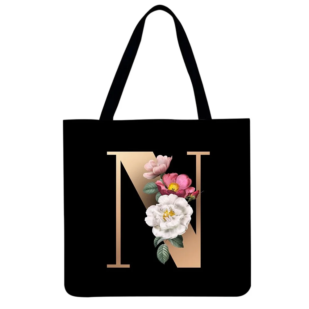 Linen Eco-friendly Tote Bag - 26 Initials Flower letclo Letclo