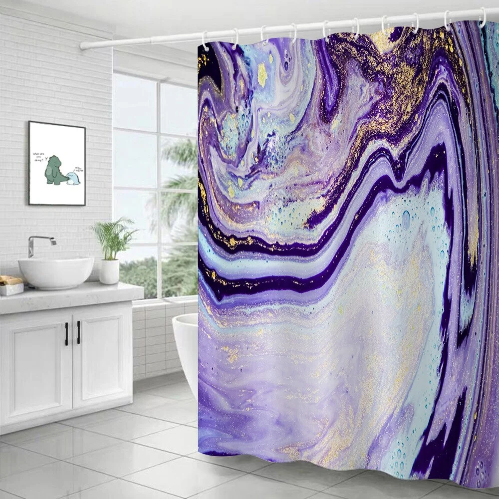 Polyester Abstract Marble Shower Curtain 3D Stripe Printing Colorful Bathroom Curtains Waterproof Fabric Bath Curtain Decor
