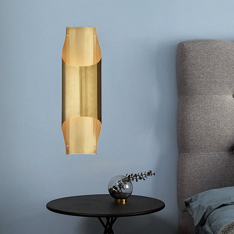Minimal Beveled Piping Flush Sconce Light 2 Bulbs Metallic Indoor Up and Down Wall Lamp in Gold
