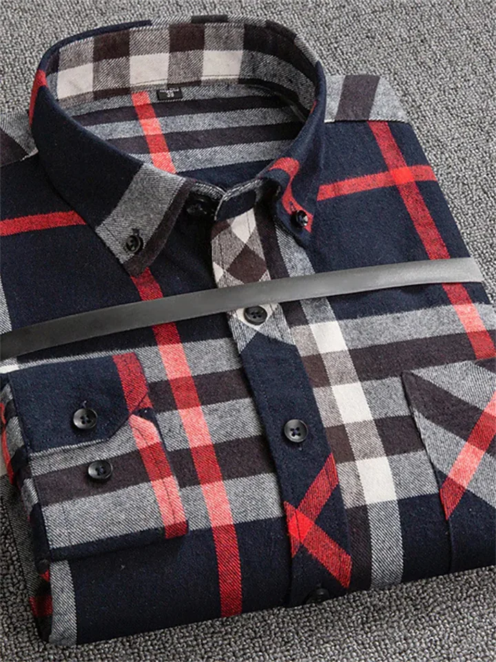 Men's Dress Shirt Button Up Shirt Plaid Shirt Collared Shirt Tartan Collar Turndown A B C D E Wedding WorkWear Long Sleeve Button-Down Clothing Apparel Business Simple-Cosfine