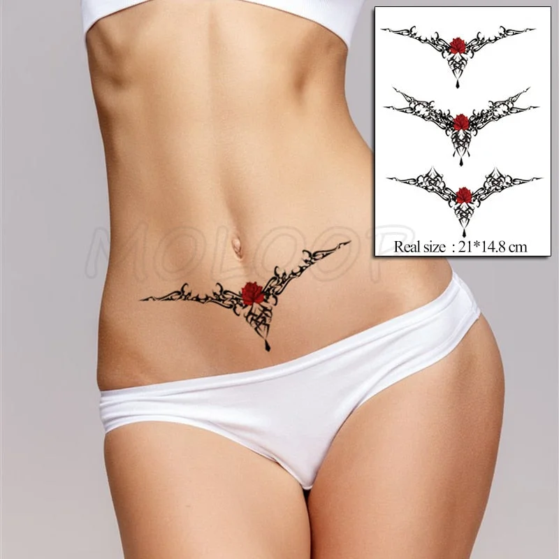 Temporary Tattoo Stickers Sexy Rose Heart-shaped Wreath Fake Tatto Waterproof Tatoo Back Leg Arm Belly Big Size for Women Girl