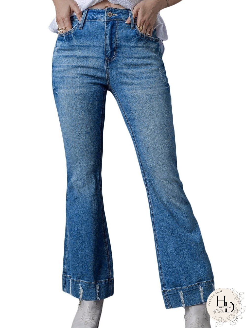 Vintage Embroidered Patchwork Bootcut Button Side Split Denim Jeans