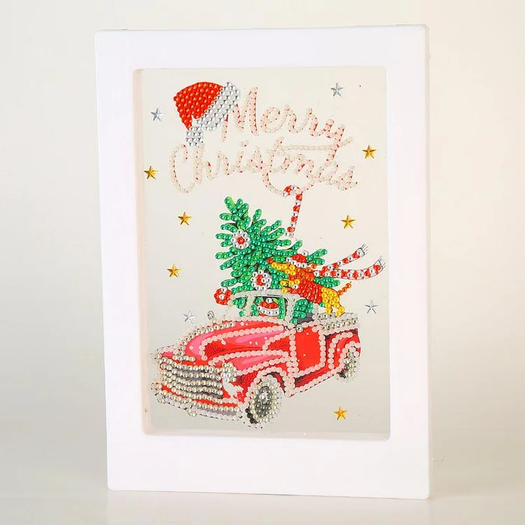 DIY red truck christmas tree diamond painting led light night light home desk photo frame painting decoration