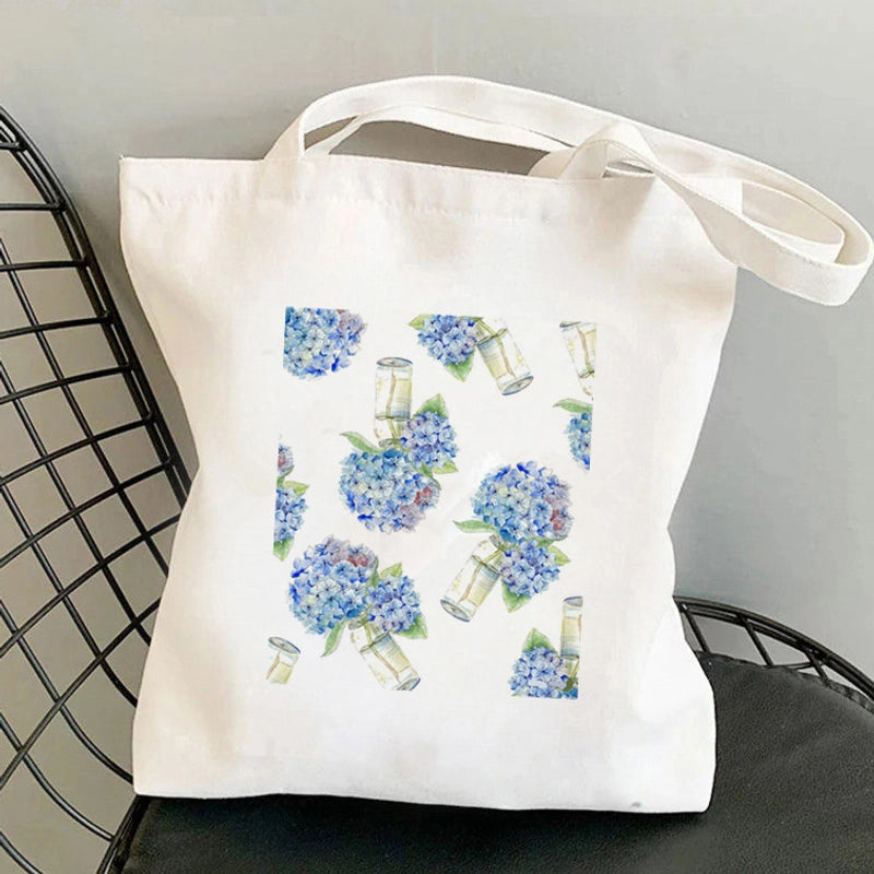 Women’s Medium Canvas Flower Basic Classic Style Square Open Canvas Bag