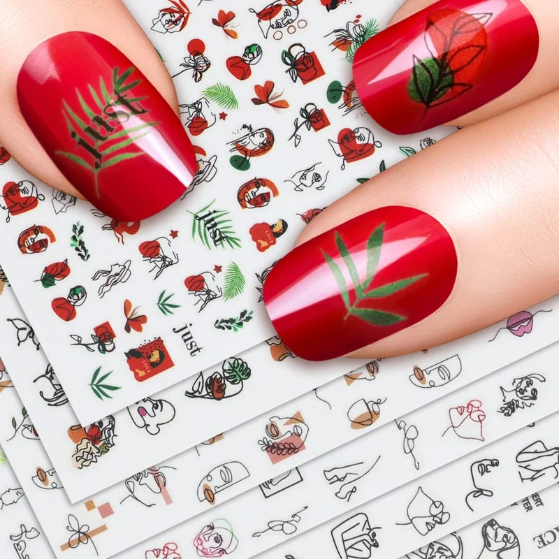 Hot Sale 3D Nail Sticker Lady Face Geometric Stickers for Nails Abstract Image Design Nails Accessories Manicure Stickers