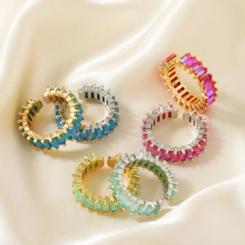 Copper K Gold Plated Rhodium Plated Inlay Round Zircon Open Rings