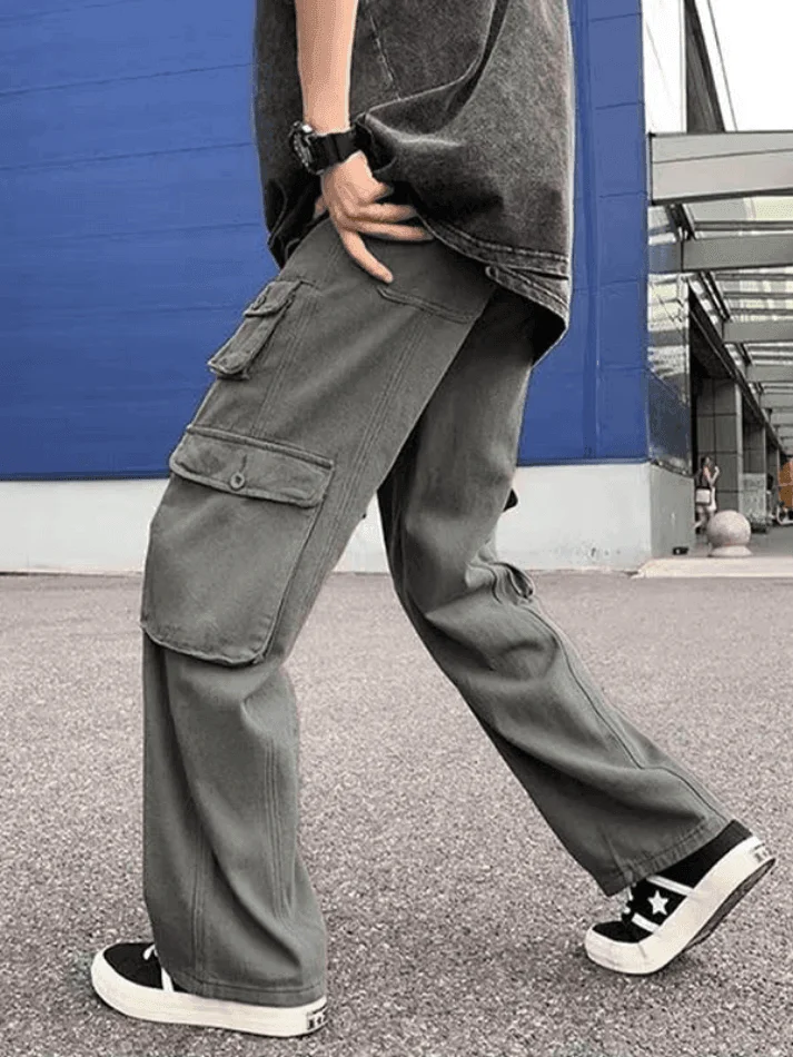 Brownm Men's Strap Detail Pocket Loose Cargo Pants