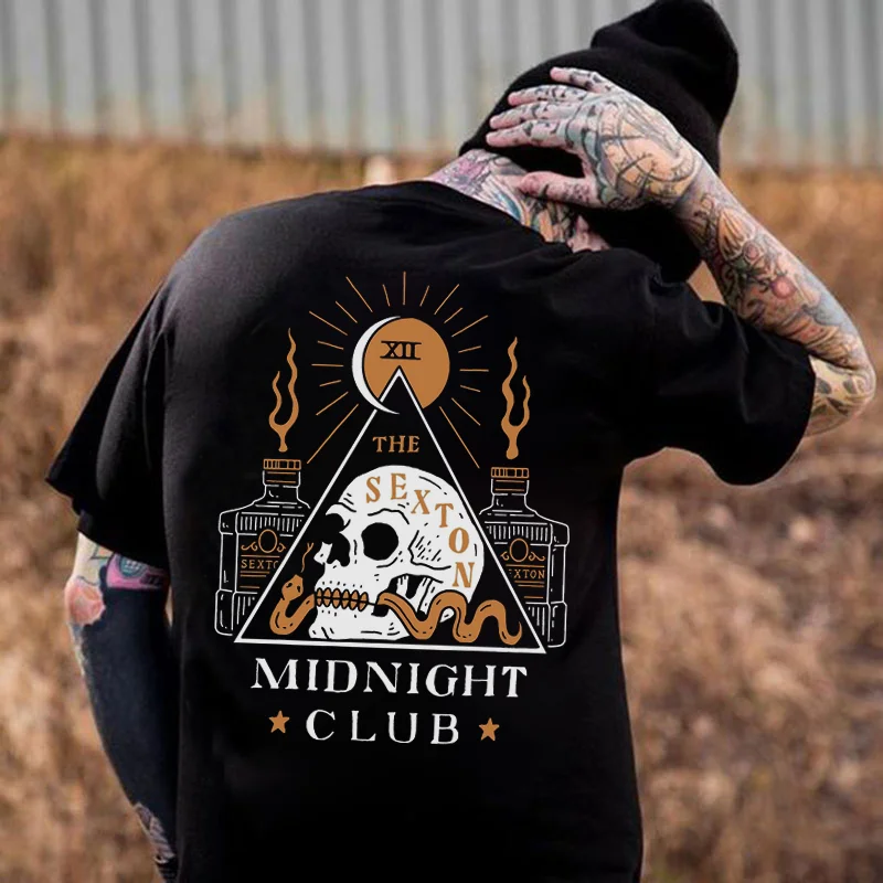 Skull The Sexton Midnight Club Black Basic T-shirt - Krazyskull