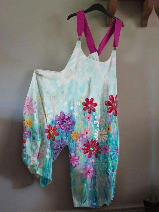 Women's Flower Print Sling Loose Casual Jumpsuit