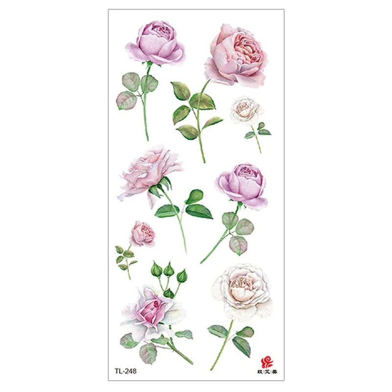 Peony Rose Temporary Tattoo Stickers,Women Body Art Tattoo,Girl Back Breast Arm Leg Red Blue Pink Flower Fake Tatoos