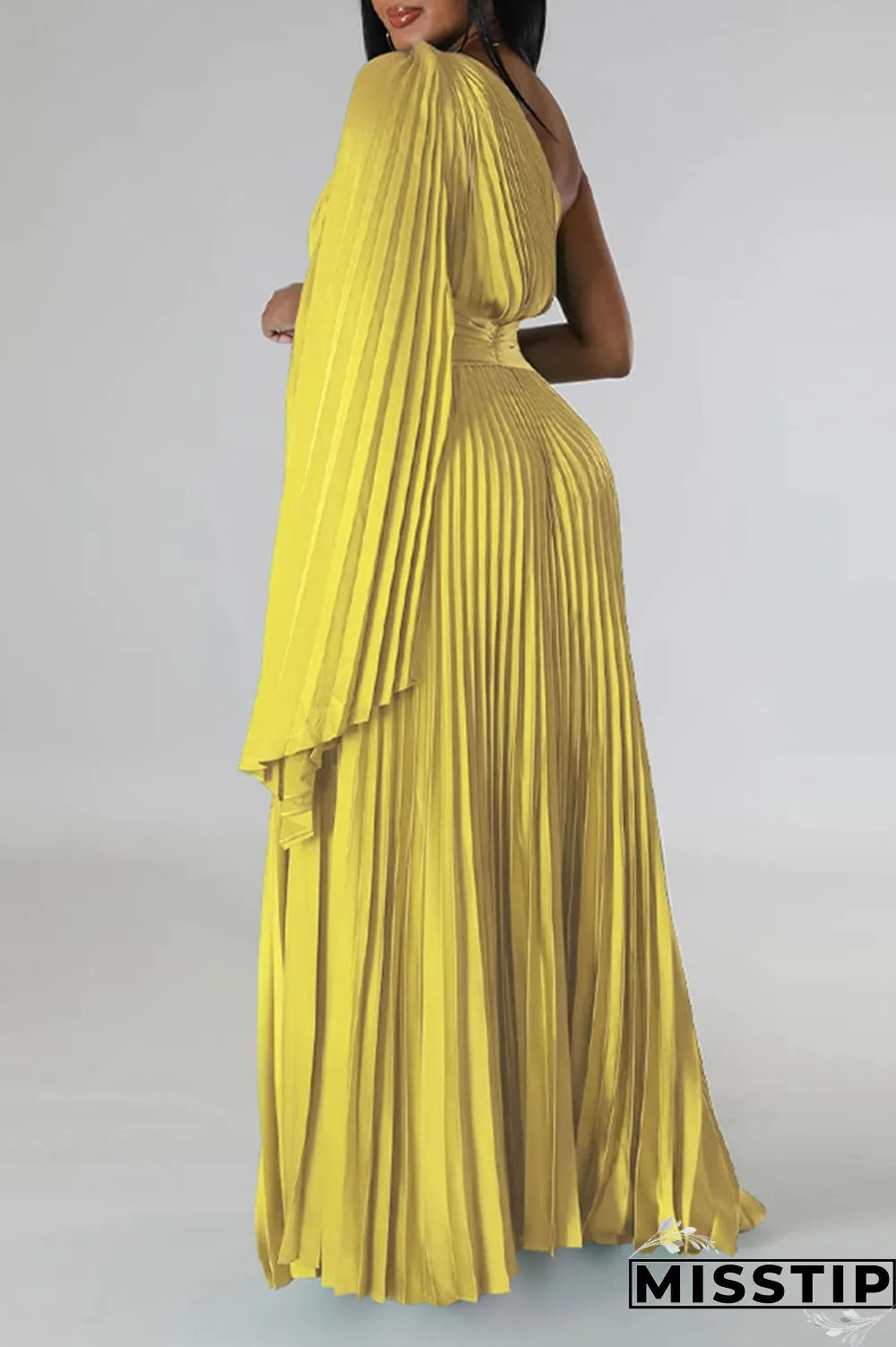 Colorful Blue Elegant Solid Patchwork Fold Oblique Collar Straight Dresses