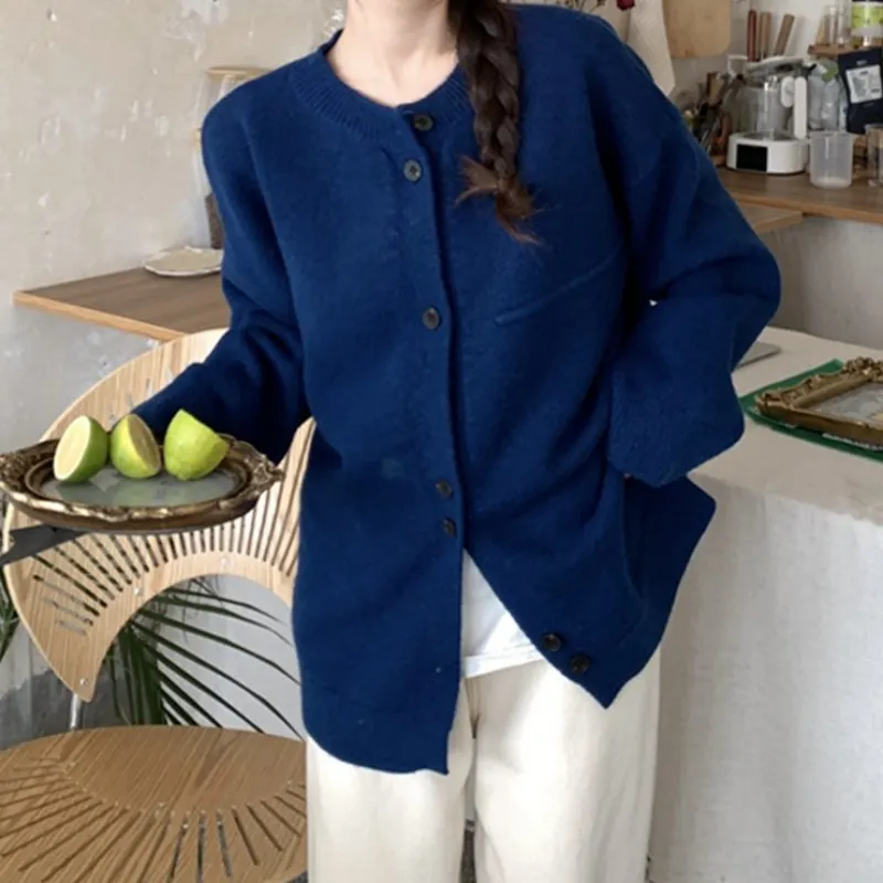 Churchf Winter New Style Lazy Wind Knit Cardigan Female Loose Soft Waxy Large Size Sweater Coat Design Feeling Jacket Female
