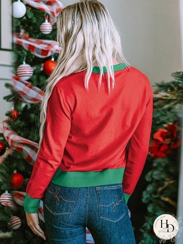 Women'S Casual Christmas Sweater With Letter Print Round Neck Long Sleeve Top