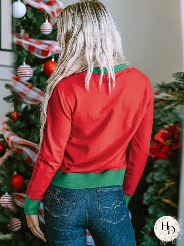 Women'S Casual Christmas Sweater With Letter Print Round Neck Long Sleeve Top