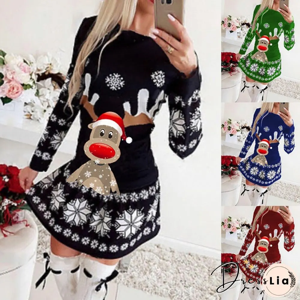 Womens Christmas Elk Mini Dress
