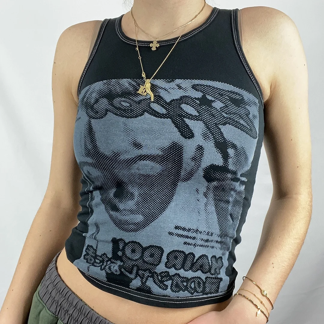 Pixel Face Print Crop Tank Top