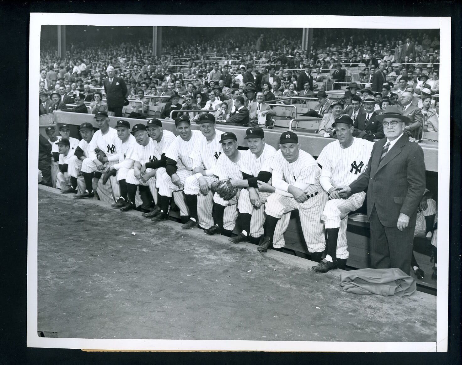 Yankees Old Timers Day 1950 Type 1 Press Photo Poster painting Ed Barrow Bob Meusel Wally Pipp