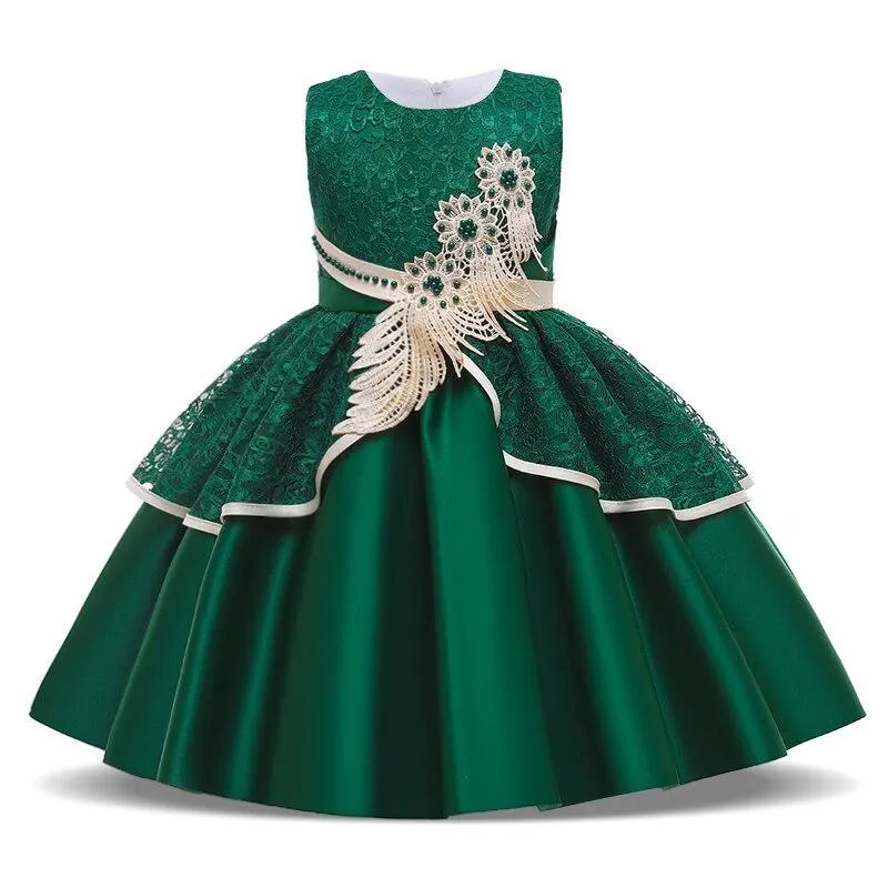 2021 Formal Kids Vintage Embroidery Dress For Girl Children Costume Prom Party Princess Dresses Girls Vestido Short Sleeve Gown 1113-1
