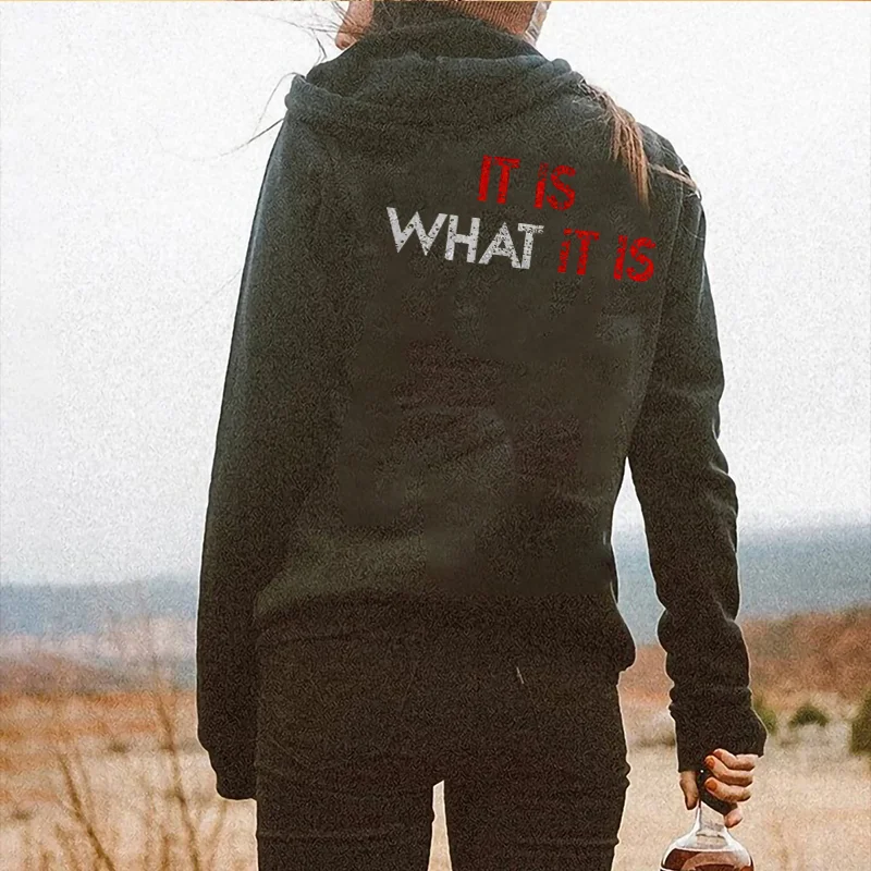 It Is What It Is Letters Print Casual Women’s Hoodie -  