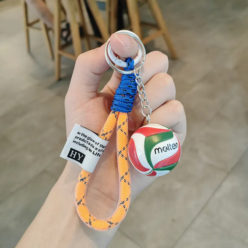 New Cartoon Rubber Volleyball Light Keychain Digital Printing Fashion Trend Sporty Creative Schoolbag Pendant Women Men's Mini