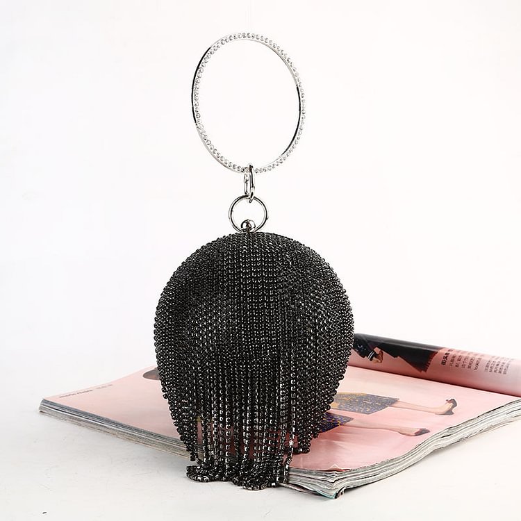 Party Banquet Rhinestone Ball Shaped Fringe Dinner Bags