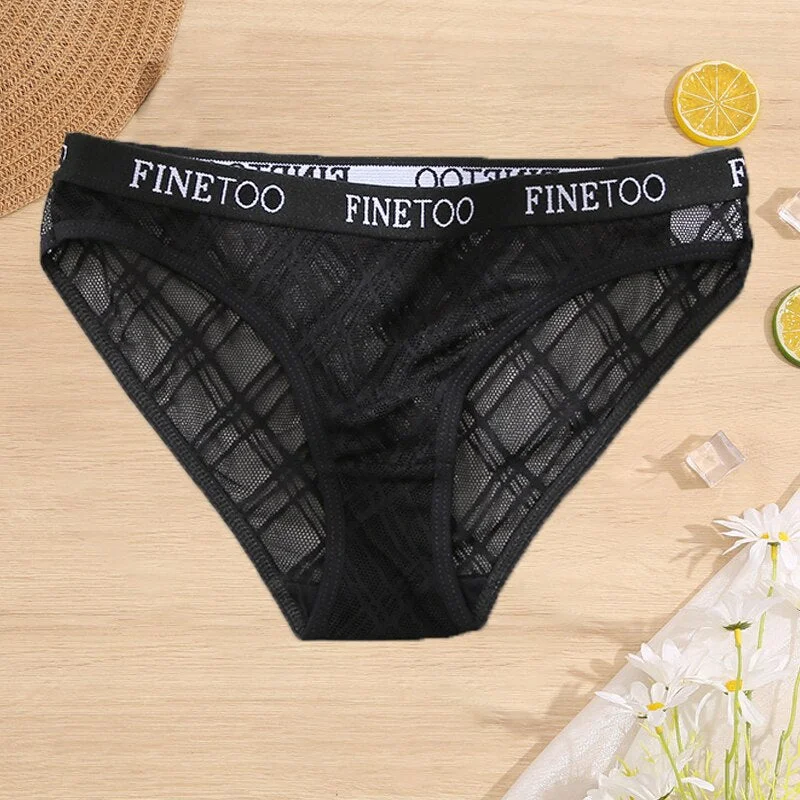 M-2XL Lace Panties Women Sexy FINETOO Low Waist Underwear Women Mesh Hollow Out Briefs Female Underpants Geometric Panty