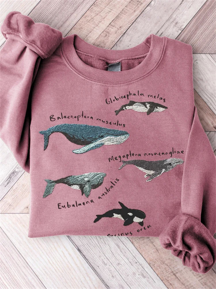 Species of Whales Embroidery Art Comfy Sweatshirt