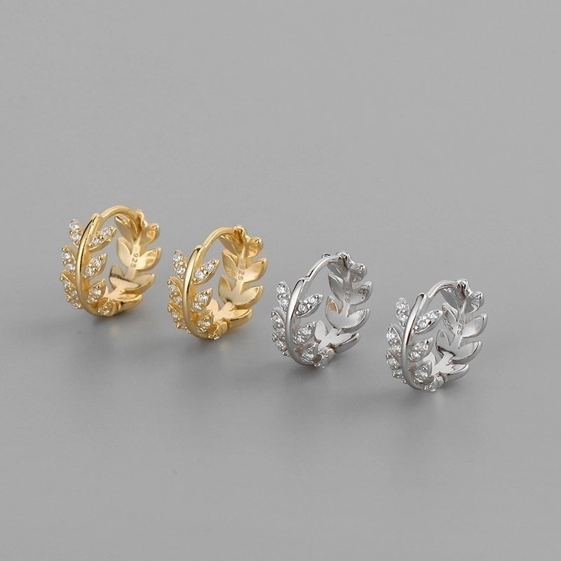1 Pair Minimalist Leaf Brass Inlay Rhinestones Ear Studs