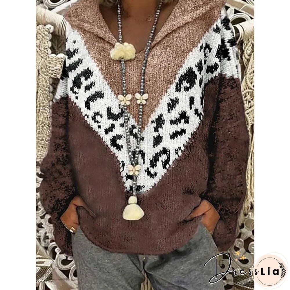 Leopard Plus Size Knitted Hooded Sweater
