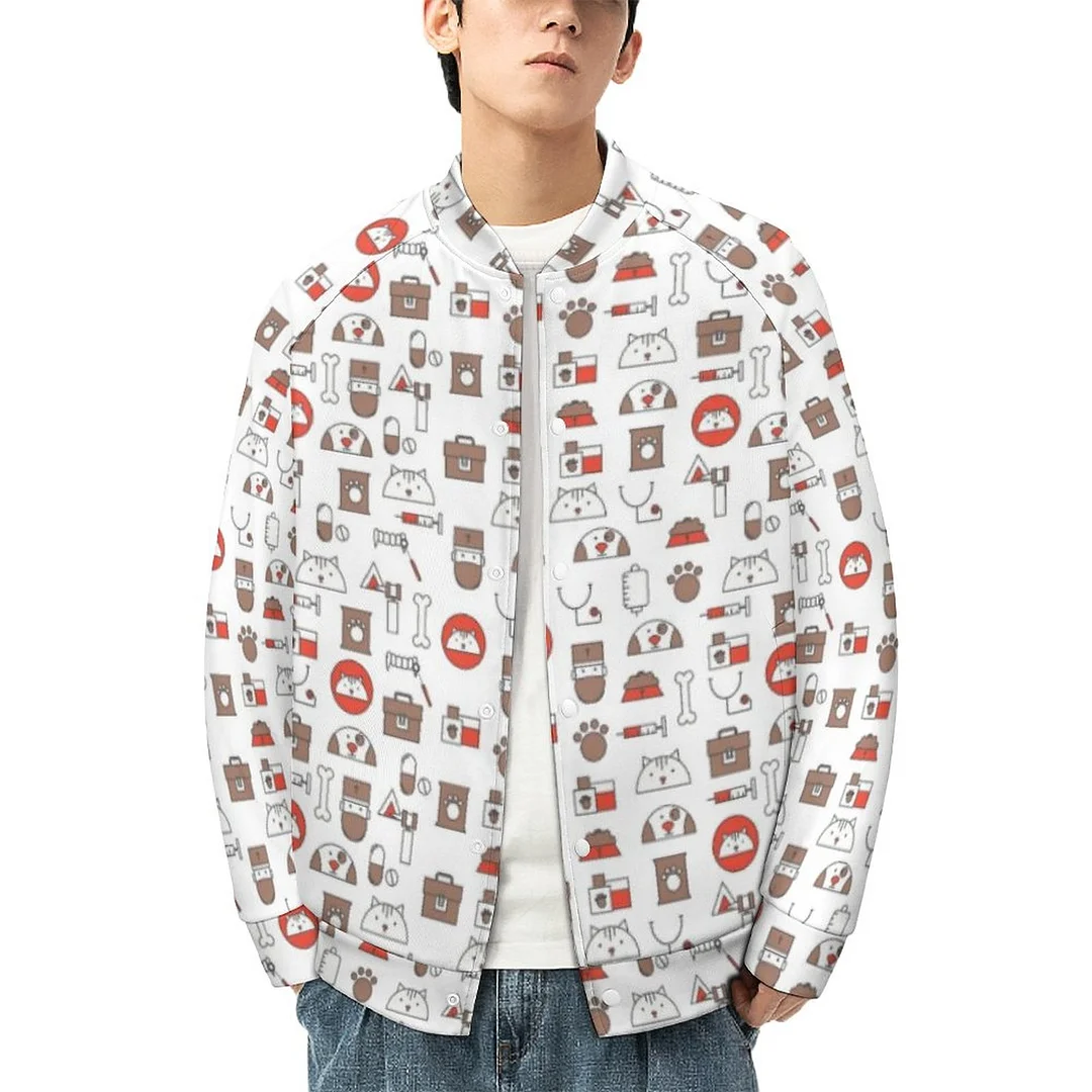 Veterinarian Vet Tech Dog Cat Funny Cute Women Single Breasted Bomber Jacket Men Stand Collar Varsity Coat Outfit