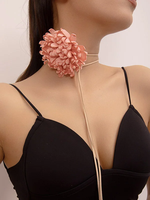 Solid Color Three-Dimensional Flower Tied Necklaces Accessories