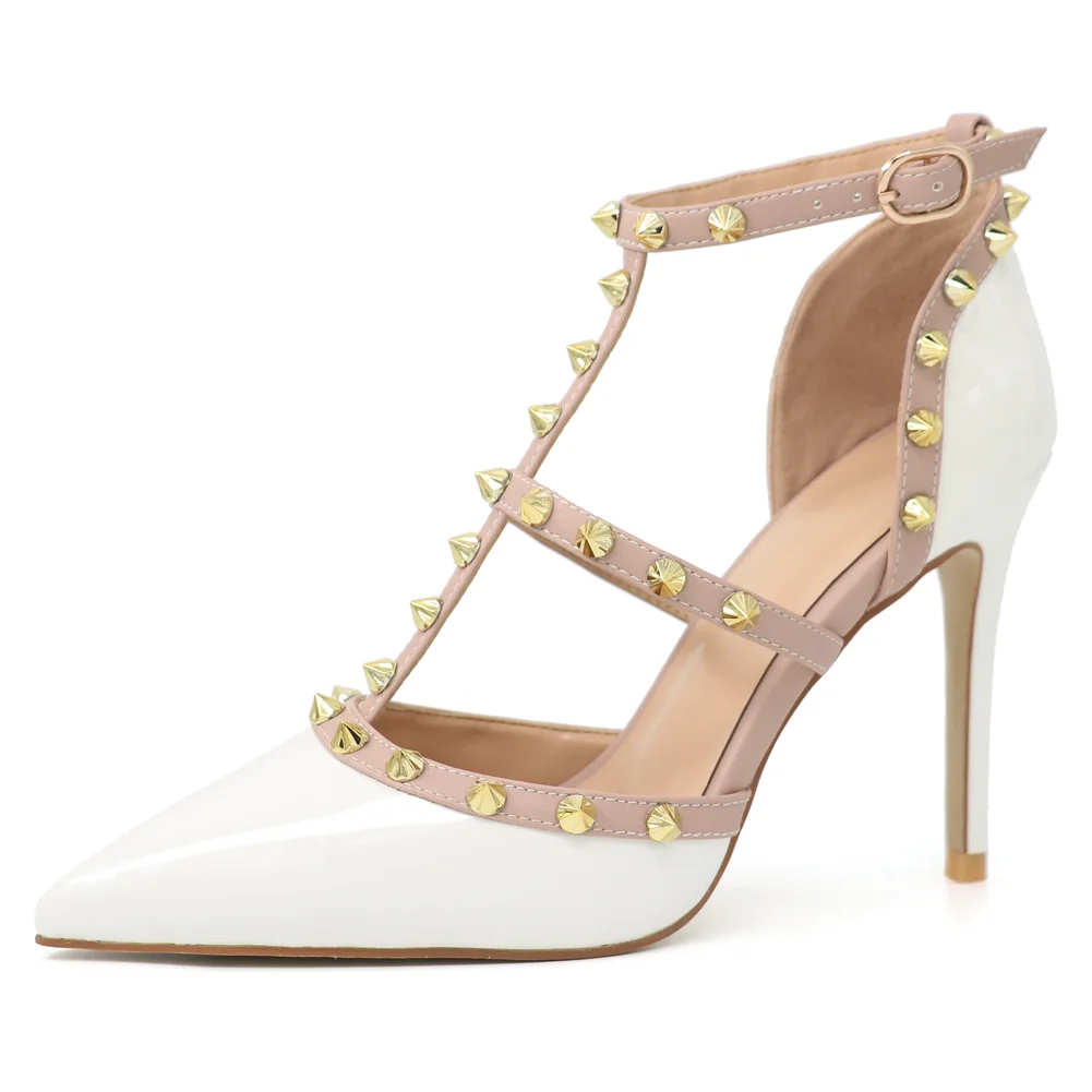 4" Rivets Studs Summer Strappy Shoes Party Wedding Heeled Sandals-MERUMOTE