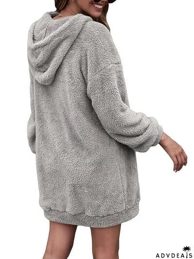 Half Zip Dropped Shoulder Oversized Hoodie