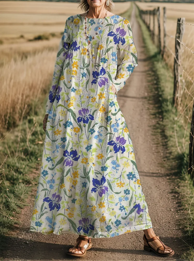 Women's Fabric Flower Print Casual Dress socialshop