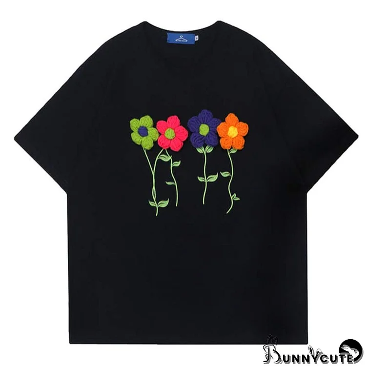 3D Blossom Embroidery Loose T-Shirt