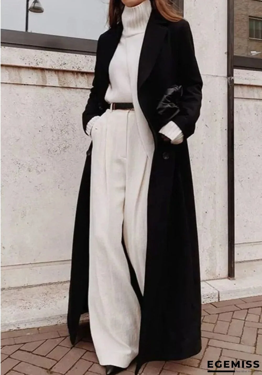 Loose Solid Color Long Sleeve Long Coat | EGEMISS