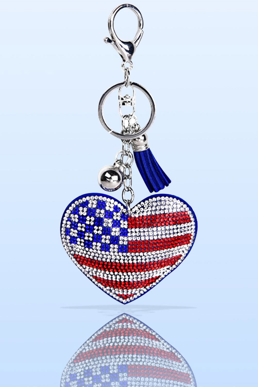 American Flag Love Heart Rhinestone Bling Keychains