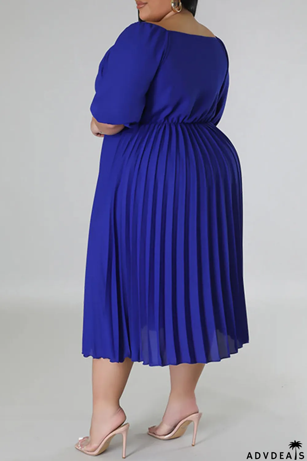 Rose Red Casual Solid Patchwork Fold V Neck Straight Plus Size Dresses