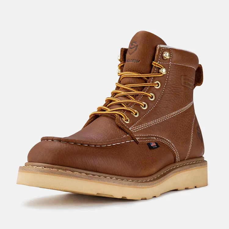 SUREWAY 6” Wedge Moc Toe Work Boots for Men waterproof steel toe boots