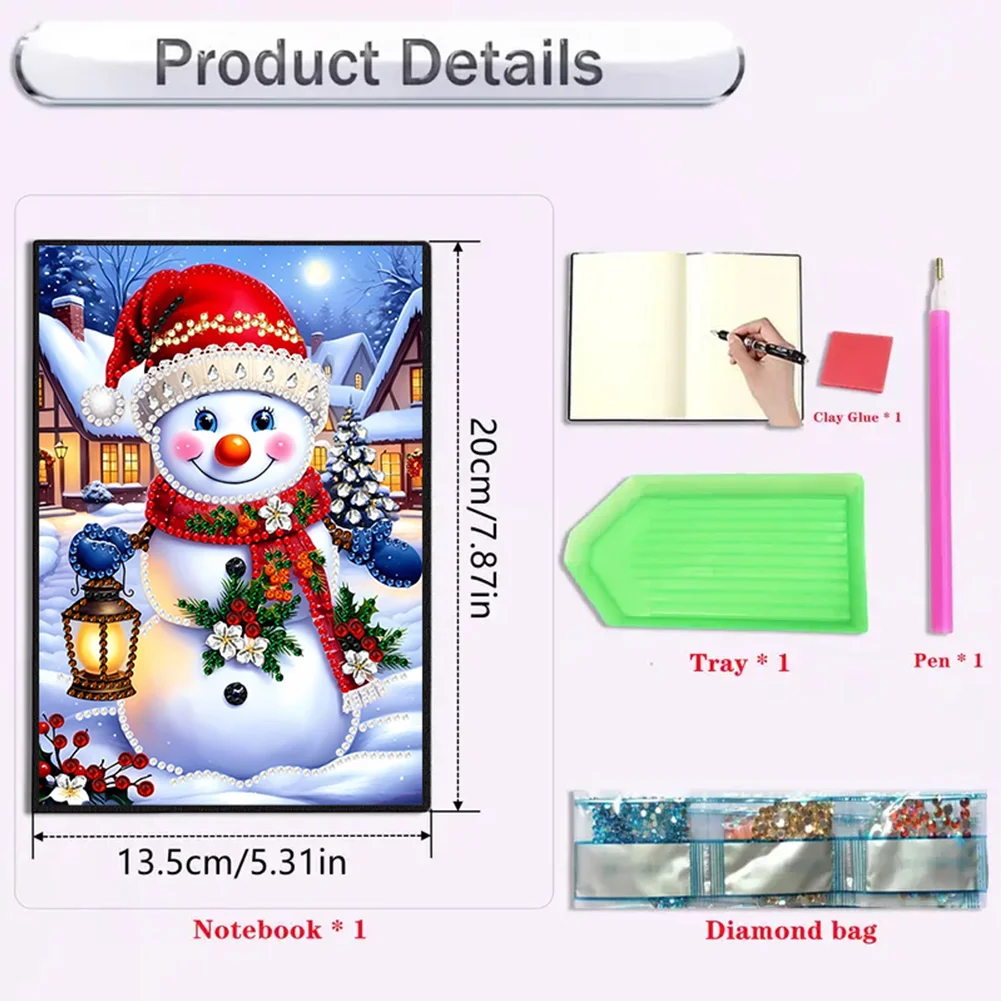 2pcs 50-Page A5 Snowman Diamond Painting Notebook for Adults Holiday Gift