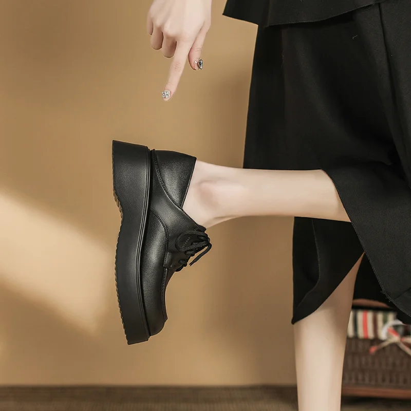 Brownm Brownm New Strap Platform Platform Small Leather Shoes Female Bound British Wind College With Skirt Loafers Single Shoes