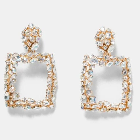 Dvacaman New Designs Crystal Square Drop Earrings for Women 2019 Fashion Rhinestone Statement Earrings Dangle Wedding Jewelry