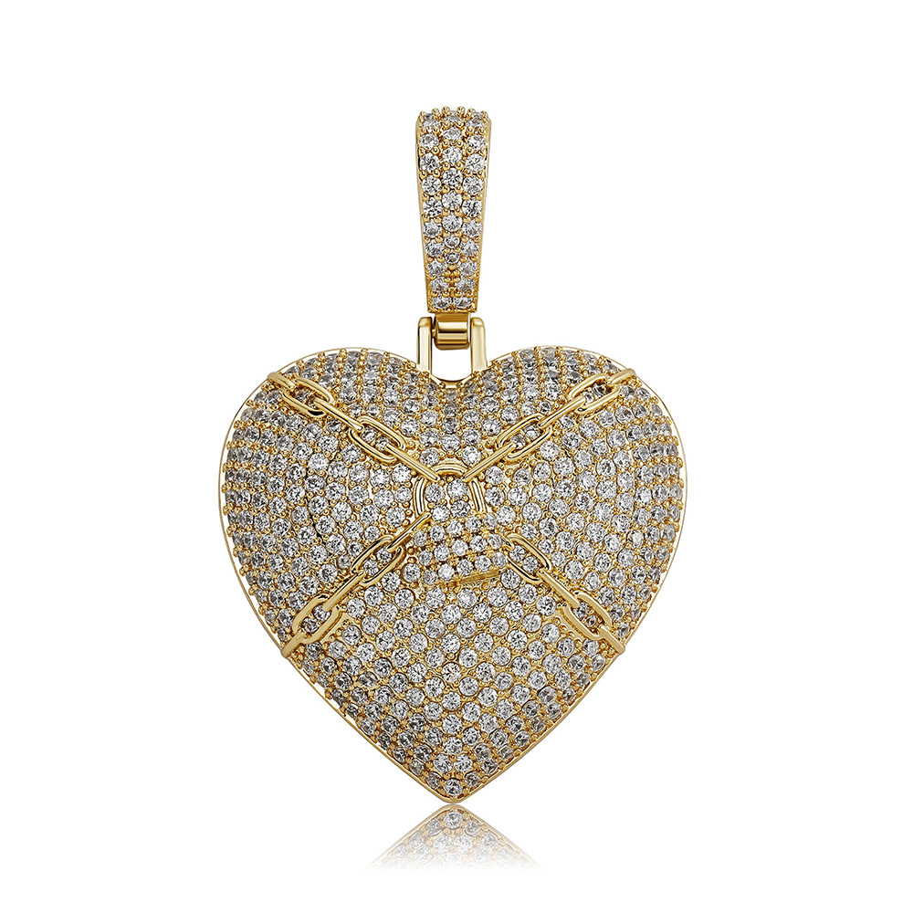 Iced Out Bling Lock Heart Gold/Silver Plated Pendants 