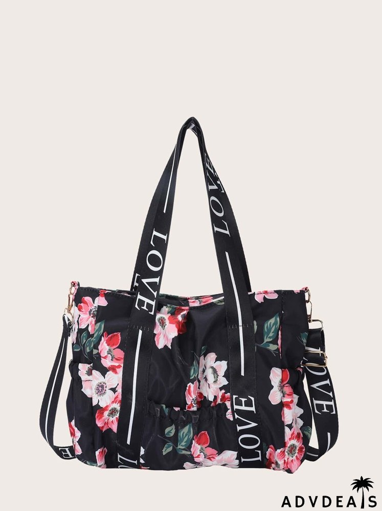 Floral Graphic Shoulder Tote Bag