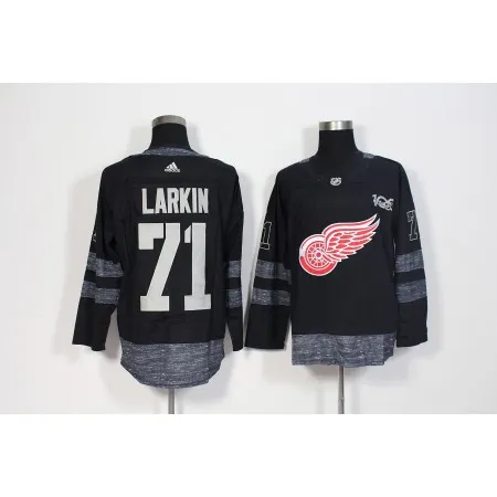 Men's  Detroit Red Wings #71 Dylan Larkin Black 1917-2017 100th Anniversary Stitched NHL Jersey