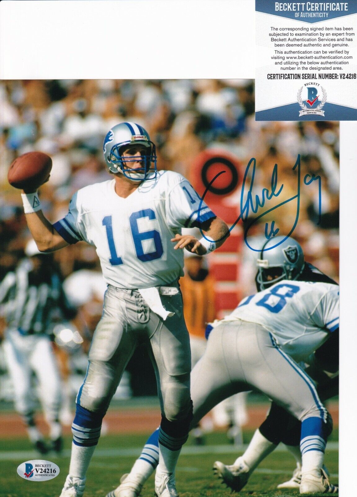 CHUCK LONG signed (DETROIT LIONS) Iowa autographed 8X10 Photo Poster painting BECKETT BAS V24216