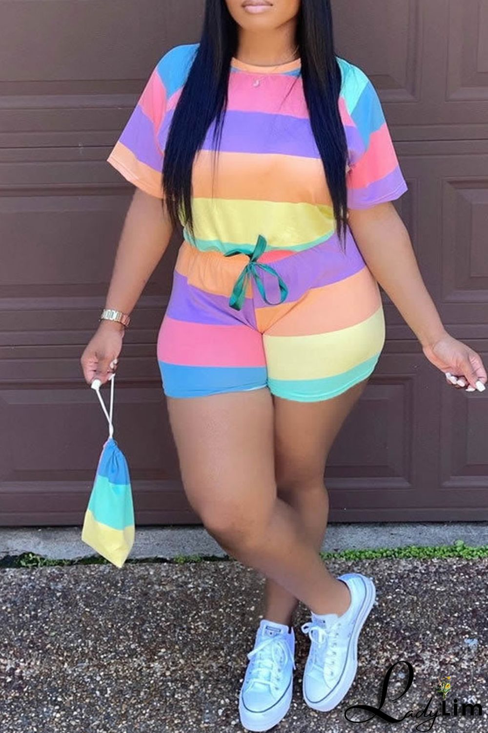 Multicolor Casual Print Split Joint O Neck Straight Jumpsuits